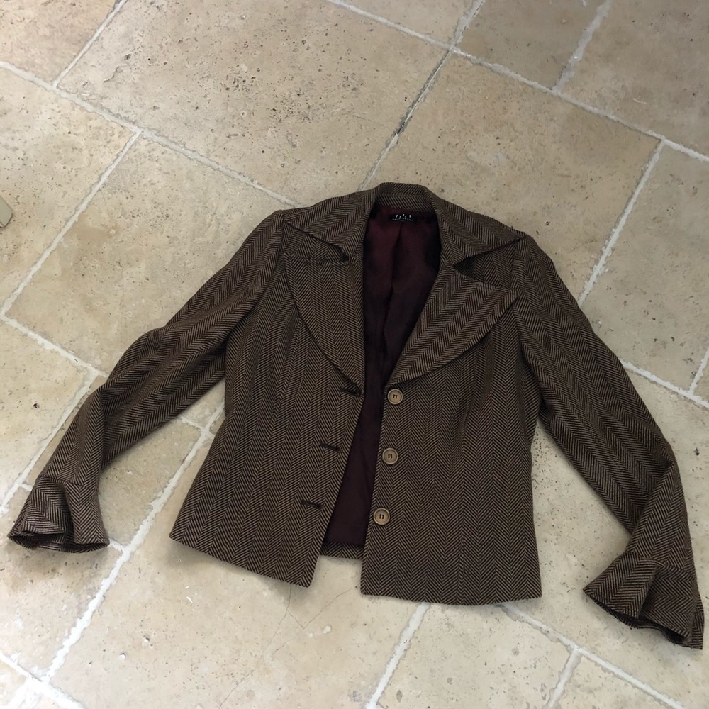 Vintage Bell Sleeve Blazer Herringbone - Picture 2 of 6